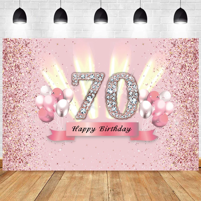

Pink 70th Photo Backdrop Woman Man Happy Birthday Party Balloon Seventy Years Photograph Background Banner Decoration Prop