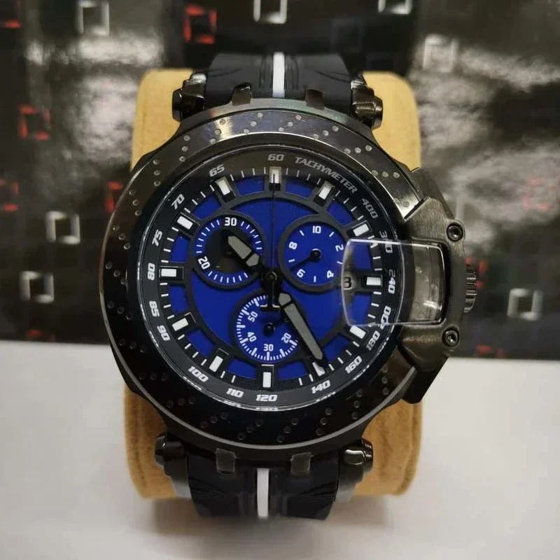 

Luxury New Mens Quartz Chronograph Watch Collection Black Rubber Rose Gold Relogio Masculino