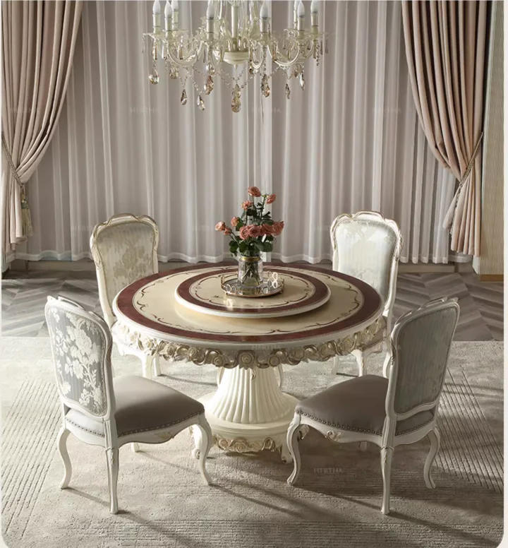 

Французский 1,4 м круглый обеденный стол и стул комбинация европейский бук перламутровый белый обеденный стол с поворотным механизмом