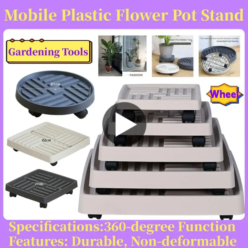 

Flower Pot Stand Trays With Wheels Multifunctional Flower Disc Base Durable Pot Tray Movable Round Square Bonsai Plants Trays