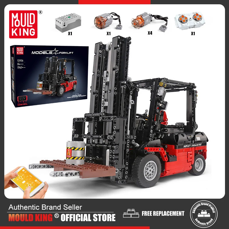 

MOULD KING 13106 Technical Building Blocks MOC-3681 Bricks City Engineering Vehicles RC Forklift Truck Toy For Kid Birthday Gift