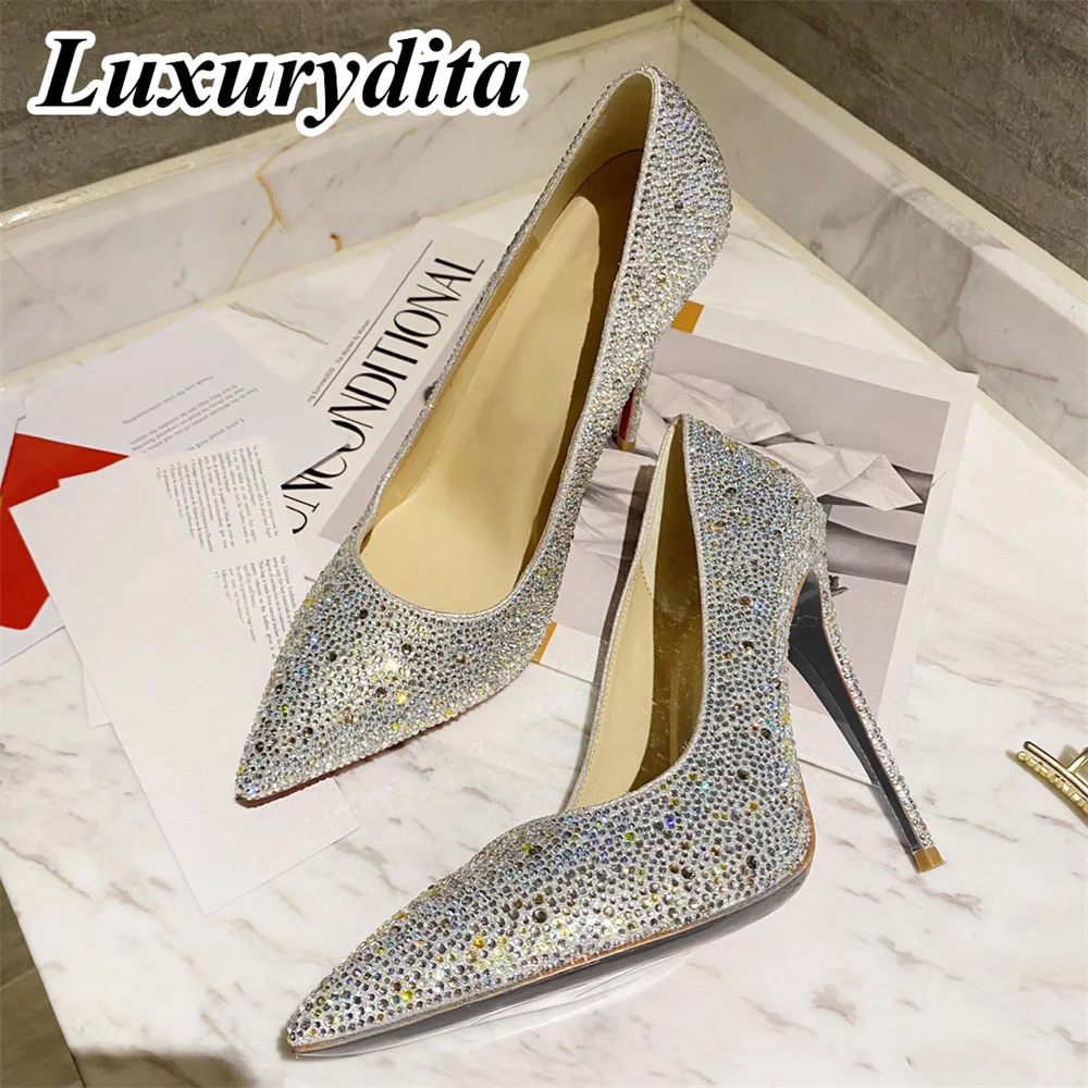 LUXURYDITA Womens Sandals Luxury Crystal High Heels Designer Customized Red heel Leather sole Socialite Dinner Shoes H1349
LUXURYDITA Womens Sandals Luxury Crystal High Heels Designer Customized Red heel Leather sole Socialite Dinner Shoes H1349