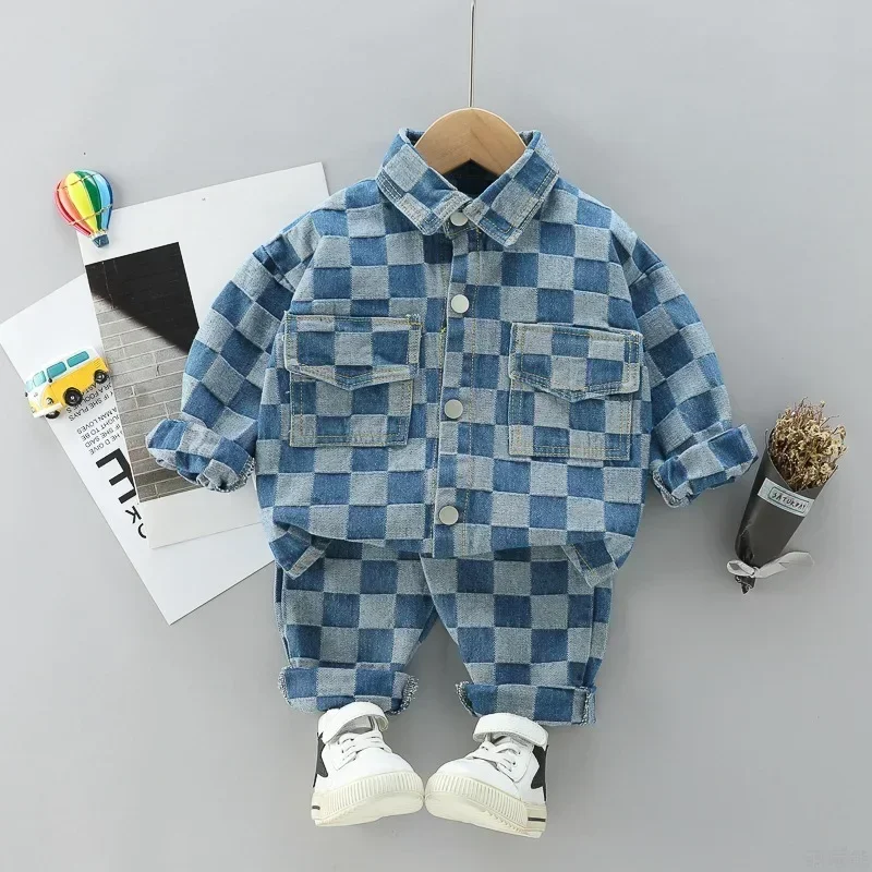 

Baby boy clothes 0-4Yspring autumn fashion denim suit boy girl cowboy tooling single-breasted denim clothes + jeans 2-piece suit