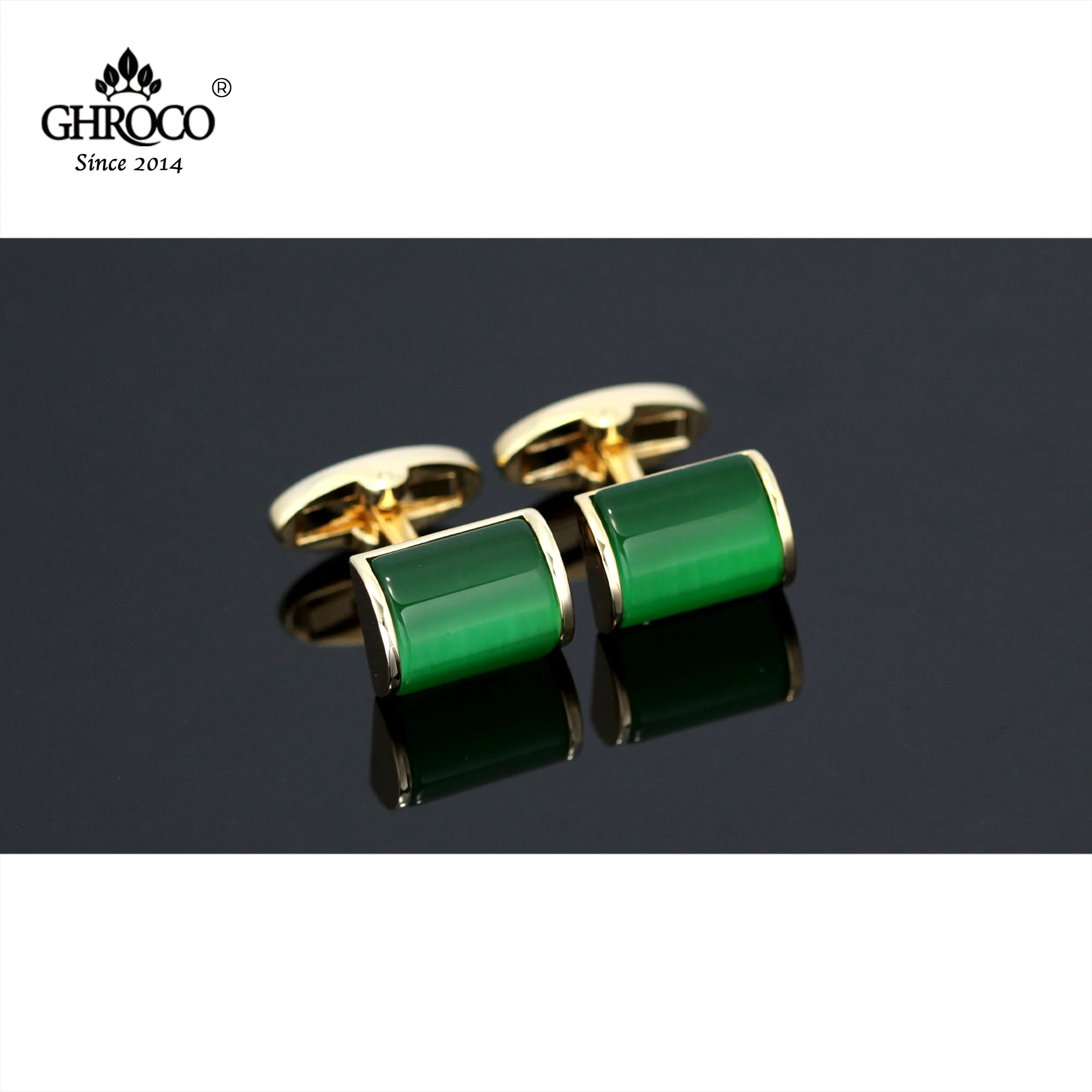 

GHROCO Charming Square Shape Green Opal Men’s Cufflinks for French Cuff Dress Shirt Great Gift for Business Men Woman & Wedding