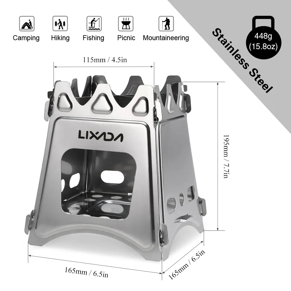 Poêle à bois de Camping Portable, réchaud à alcool avec plateau à alcool, réchaud pliant en acier inoxydable, pour pique-nique Poêle à bois de Camping Portable, réchaud à alcool avec plateau à alcool, réchaud pliant en acier inoxydable, pour pique-nique