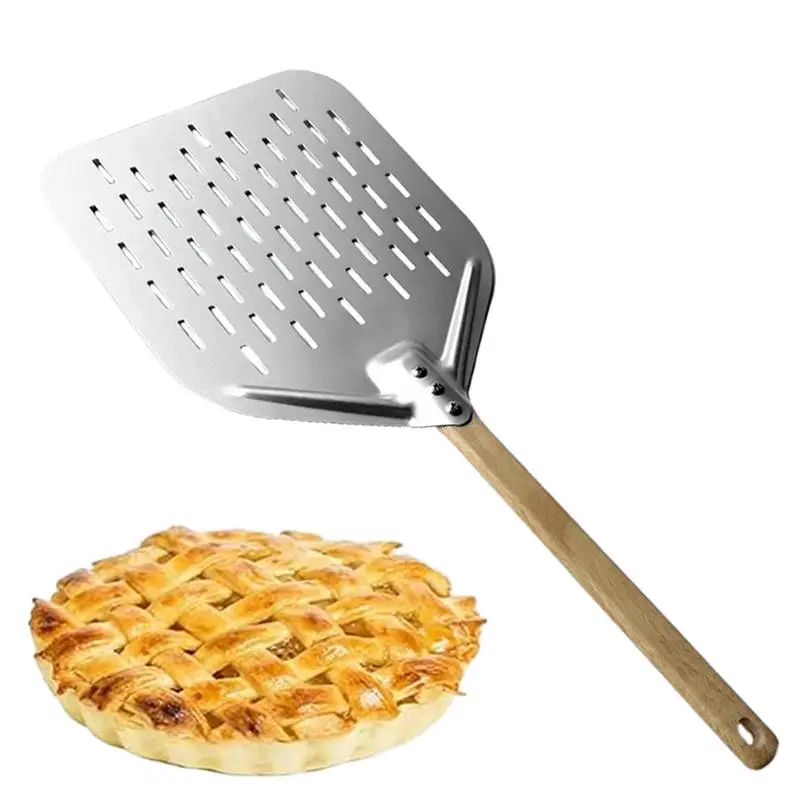 

12in Aluminum Alloy Pizza Peel Spatula With Wooden Handle Pizza Oven Peel Non stick Perforated Slider Paddle Hollow Pizza Shovel
