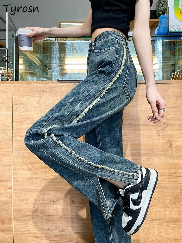 Jeans Women Retro Design Chic Simple Leisure Straight Daily Stylish Girls Tender Temperament All-match Side Slit American Style
Jeans Women Retro Design Chic Simple Leisure Straight Daily Stylish Girls Tender Temperament All-match Side Slit American Style