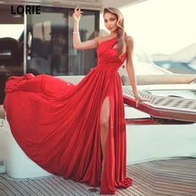 

LORIE Fashion Red Chiffon One Shoulder Sexy Side Slit Evening Party Dresses A-line Dubia Formal Prom Gowns Sukienka Wieczorowa