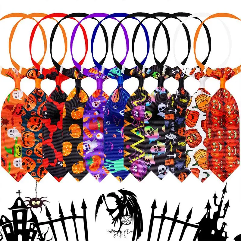 

Halloween Dog Tie 11Pcs/Set Adjustable Dog Neckties Set Spider Pumpkin Bat Ghost Dog Tie Dog Cat Bow Ties Pet Holiday Costume