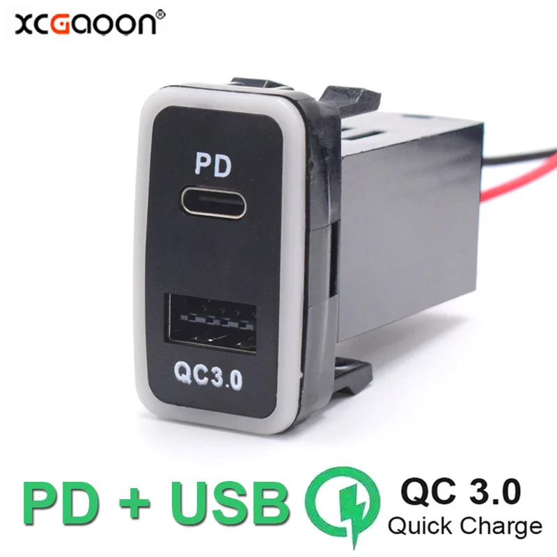 

PD USB QC3.0 Typc C Interface Socket Fast Car Charger Phone Adapter Plug & Play Cable For Toyota Output 36W