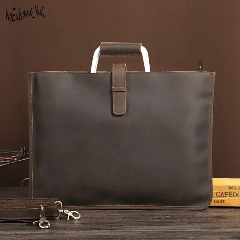 

Vintage crazy horse leather men's bag briefcase brand designer laptop iPad file bags man messenger bag bolso hombre