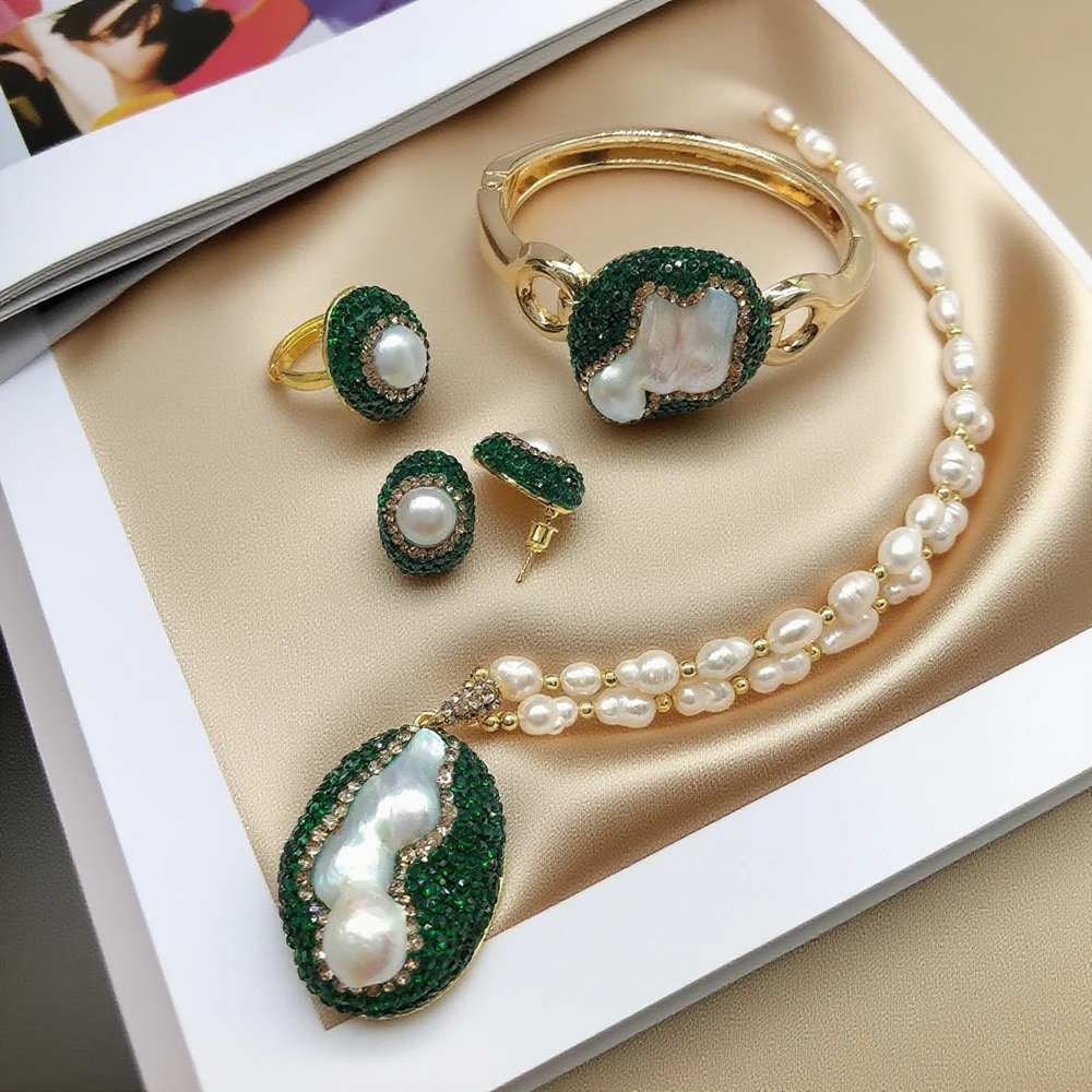 Natural Freshwater Pearl Crystal Jewelry Set for Women Baroque Irregular Quartz Full Rhinestone Bangle Rings Charm Necklace Sets 1 Mallzona S97257ec9353343f39a10cbbec98763deY Natural Freshwater Pearl Crystal Jewelry Set for Women Baroque Irregular Quartz Full Rhinestone Bangle Rings Charm Necklace Sets Mallzona