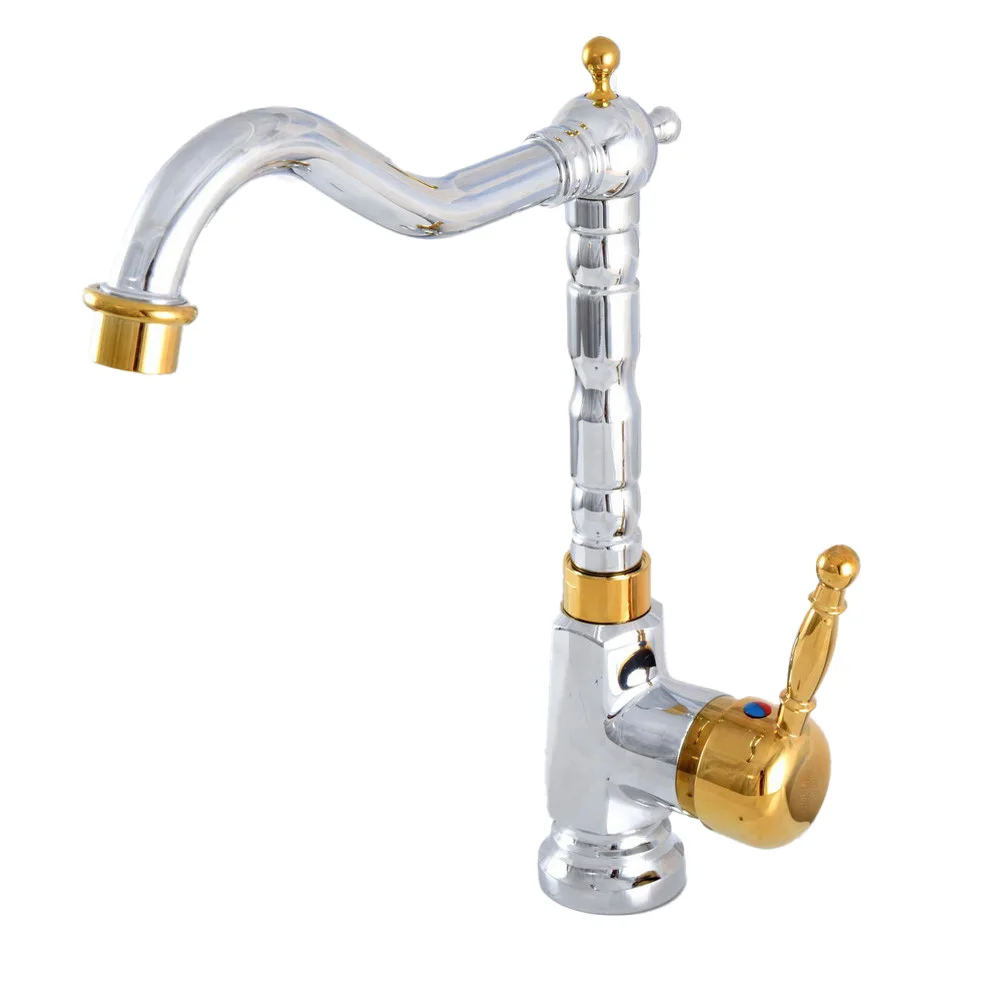 

Chrome Gold Brass Bathroom Basin Faucet Vessel Sink Mixer Taps Swivel Spout Cold & Hot Water Faucets tsf804