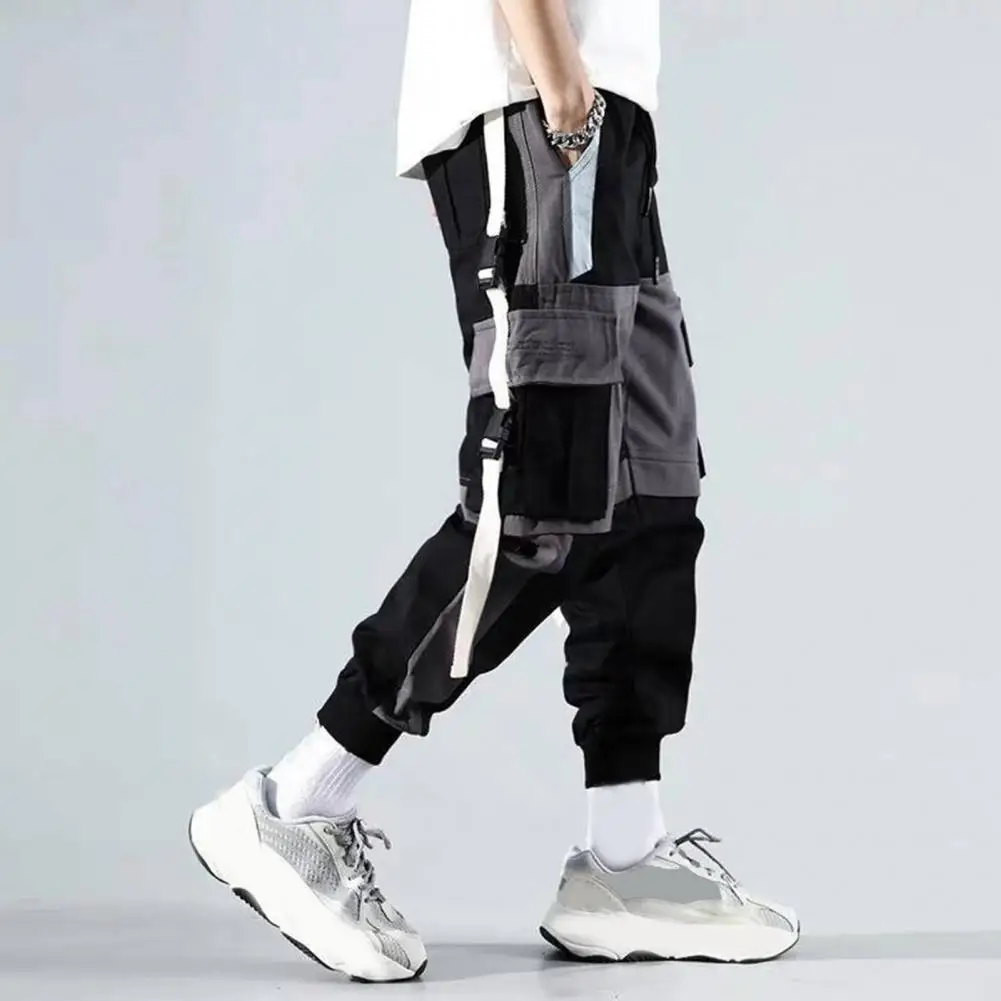 

Men Cargo Pants Men's Cargo Pants with Multi Pockets Loose Fit Deep Crotch Hip Hop Streetwear Trousers with Buckle for Warmth