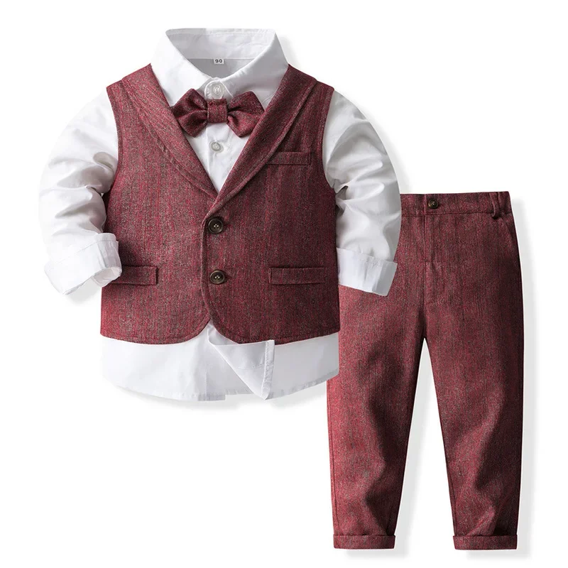 

Baby Boys Formal Suits Gentleman Tuxedo Bowtie Shirt Suit Vest Pants 4 Pcs Toddler Clothes Outfit Wedding Birthday Party Dress
