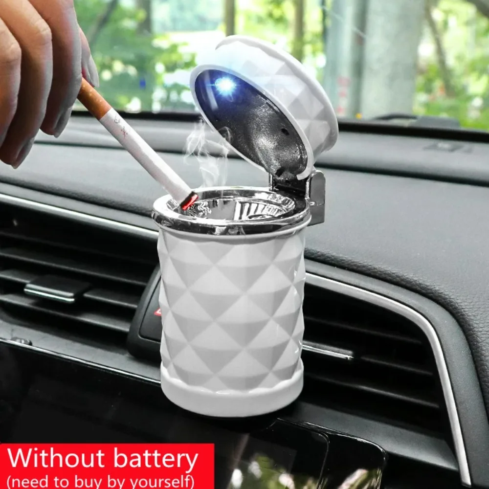 

LED Light Car Ashtray Universal Alloy Ash Tray Aluminum Cup Smokeless Auto Flame Retardant Cigarette Cylinder Holder Box