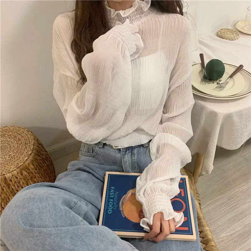 Basic Solid Color Fashion Shirring Shirt Folds Turtleneck Autumn Winter Thin Long Sleeve Women's Clothing Korean Sweet Blouse
Basic Solid Color Fashion Shirring Shirt Folds Turtleneck Autumn Winter Thin Long Sleeve Women's Clothing Korean Sweet Blouse
