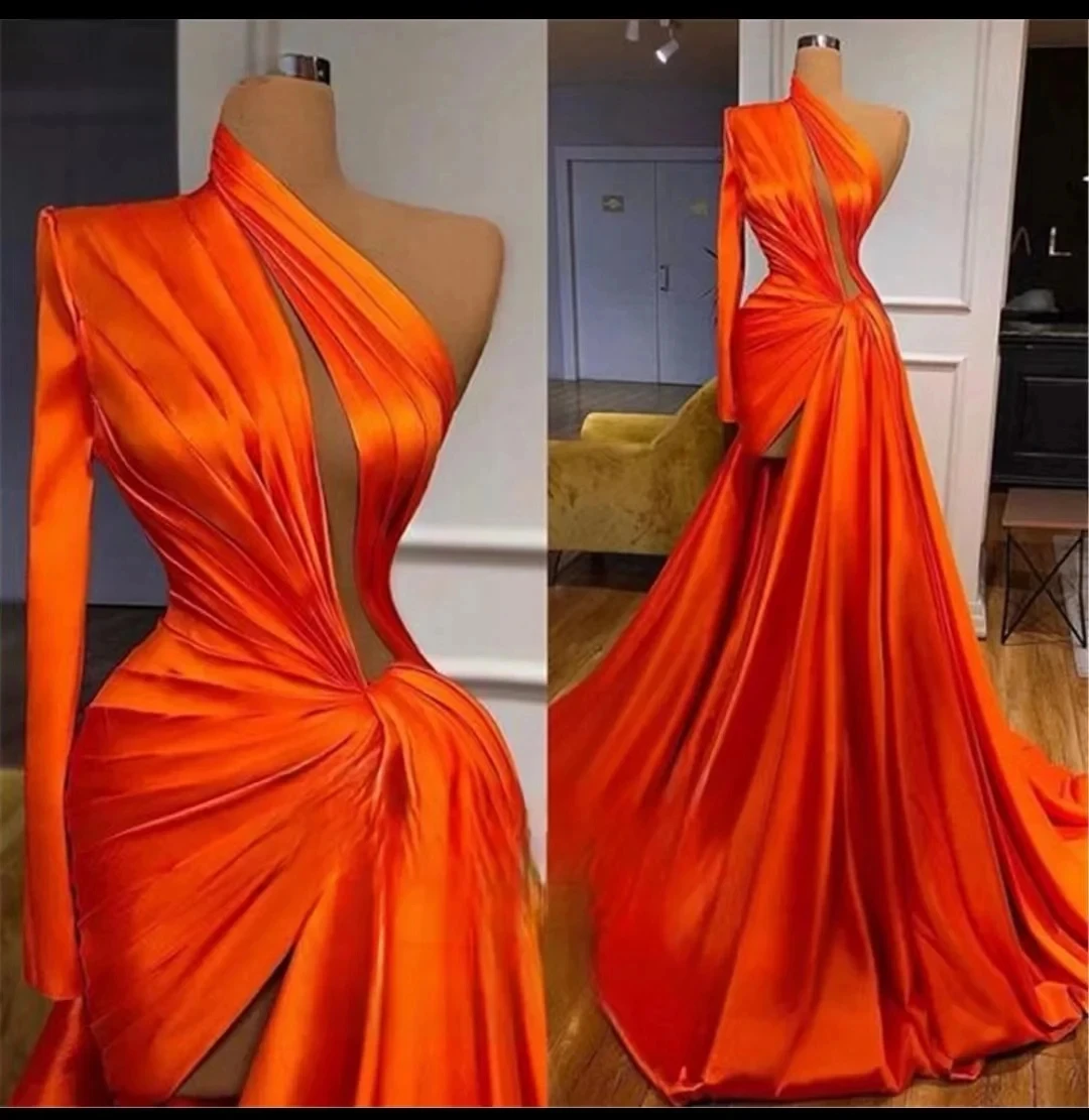 Simple Orange Satin Evening Dresses 2024 New One Shoulder A-Line Party Birthday Prom Gowns Pleated Side Split Vestidos De Fiesta
Simple Orange Satin Evening Dresses 2024 New One Shoulder A-Line Party Birthday Prom Gowns Pleated Side Split Vestidos De Fiesta