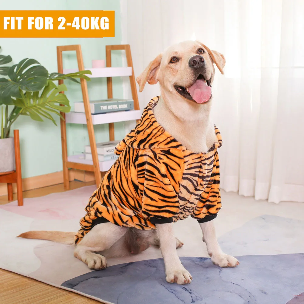 

Autumn Winter Warm Medium Large Dogs Clothes hoody Labrador Corky Golden Retriever Tiger Pattern Flannel Pet Dog Sweater Costume