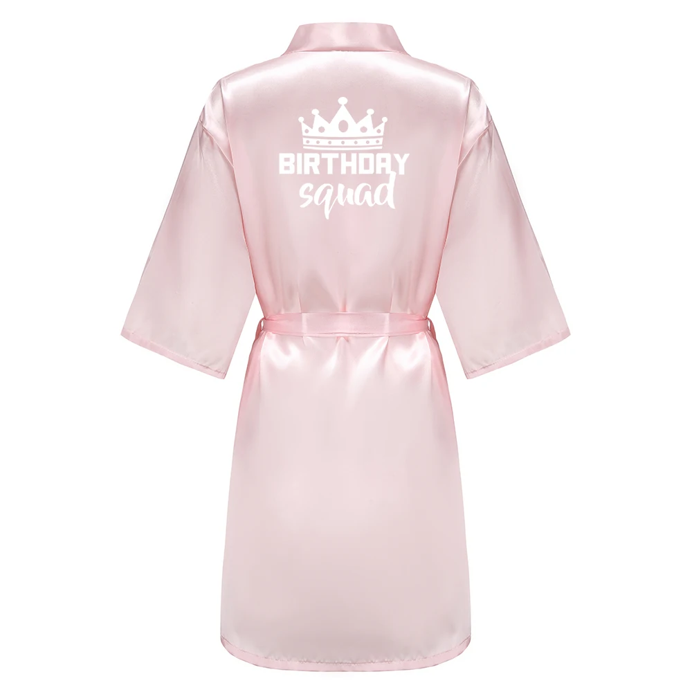 Birthday Party Queen Squad Robes Satin Pajamas Dressing Gown White Writing Kimono Rose Gold Bathrobe Birthday Party Queen Squad Robes Satin Pajamas Dressing Gown White Writing Kimono Rose Gold Bathrobe