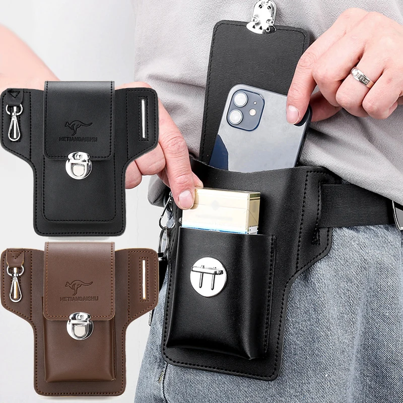 

Vintage Leather Waist Bag Cellphone Loop Holster Mens Belt Bag Phone Pouch Wallet Phone Case for IPhone Samsung Huawei General