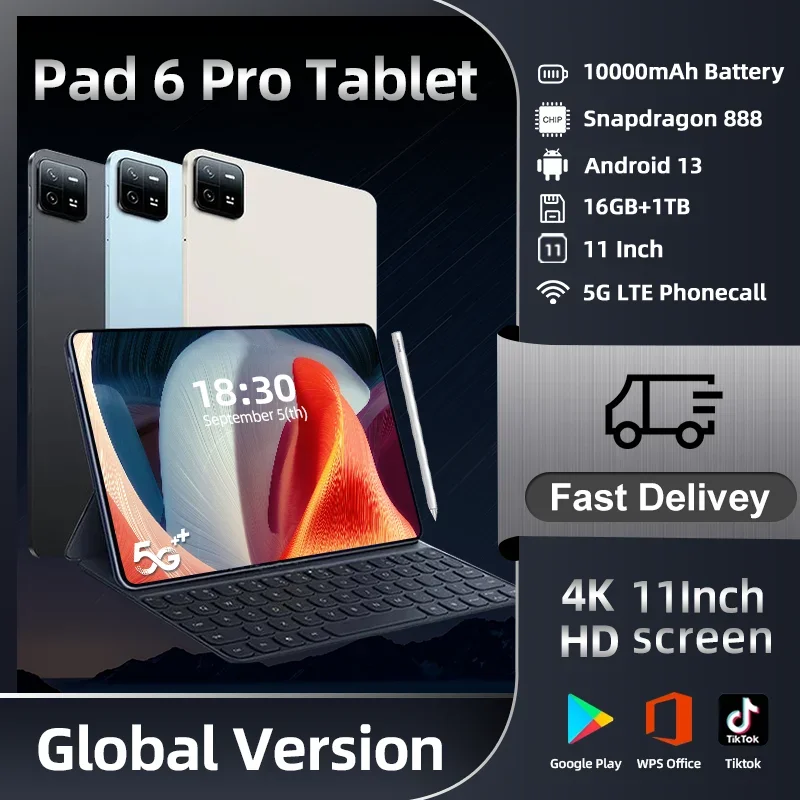 

Original Global Version Tablet Android 13.0 Pad 6 Pro Tablets PC Snapdragon 888 16GB+1024GB 5G Dual SIM Card WIFI 4K HD Mi Tab