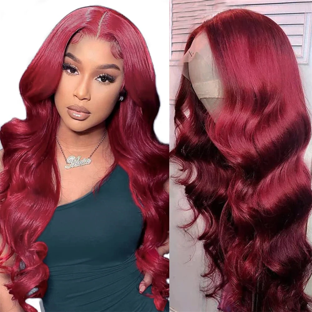 

Body Wave Burgundy 13x4 Lace Frontal Human Hair Wig For Women Glueless 99j Red Color Lace Front Brazilian Wigs On Sale Clearance