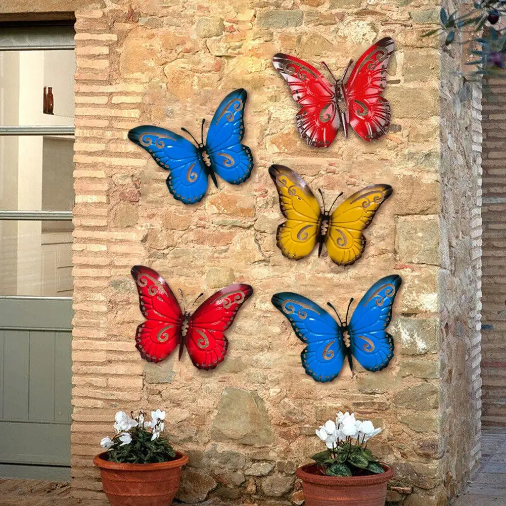 

Metal Fence Yard Art Garden Decor, Large Butterflies For Outdoor Patio Backyard Balcony Sculpture, Blue, Red, Yel M7t1