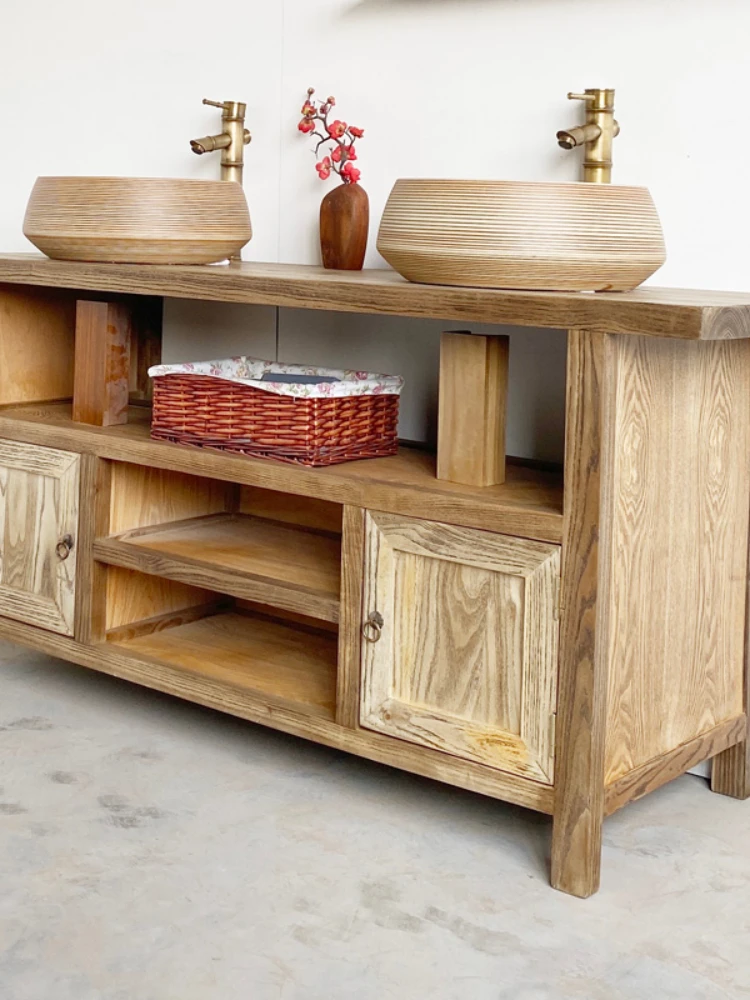 Distressed Hand Washing Face Washing Cabinet Modern New Chinese Style Double Basin Double-Headed Elm Solid Wood
Distressed Hand Washing Face Washing Cabinet Modern New Chinese Style Double Basin Double-Headed Elm Solid Wood
