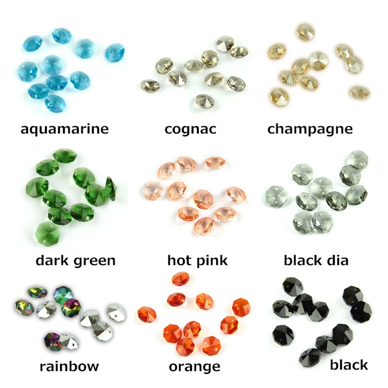 

Many Colors 14mm 100pcs/1000pcs Crystal Glass Octagon Beads 1 Hole/2 Holes DIY Accessories For Loose Prism Pendants