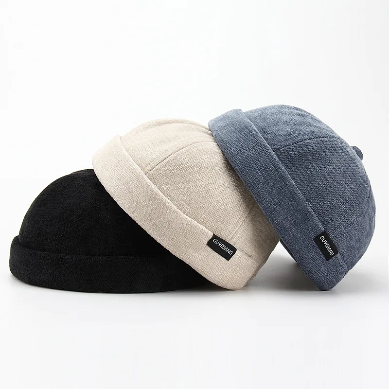 

Men's Brimless Docker Hat Spring Autumn Casual Solid Cotton Beanie Cap Rolled Cuff Harbour Hats Sailor Fisherman Landlord Hat