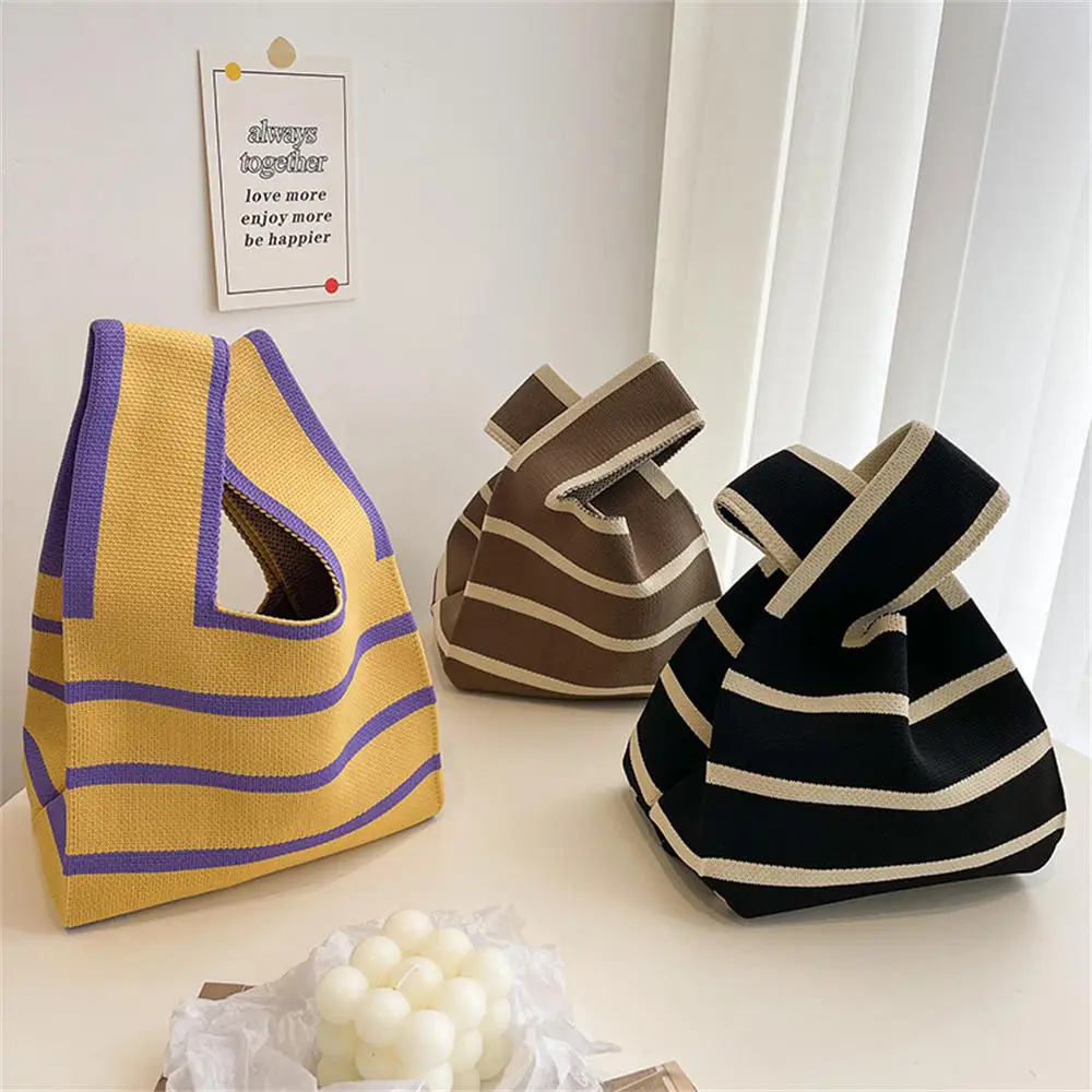 Handmade Knit Handbag Women Mini Knot Wrist Bag Japanese Casual Color Wide Stripe Plaid Tote Bag Student Reusable Shopping Bags
Handmade Knit Handbag Women Mini Knot Wrist Bag Japanese Casual Color Wide Stripe Plaid Tote Bag Student Reusable Shopping Bags