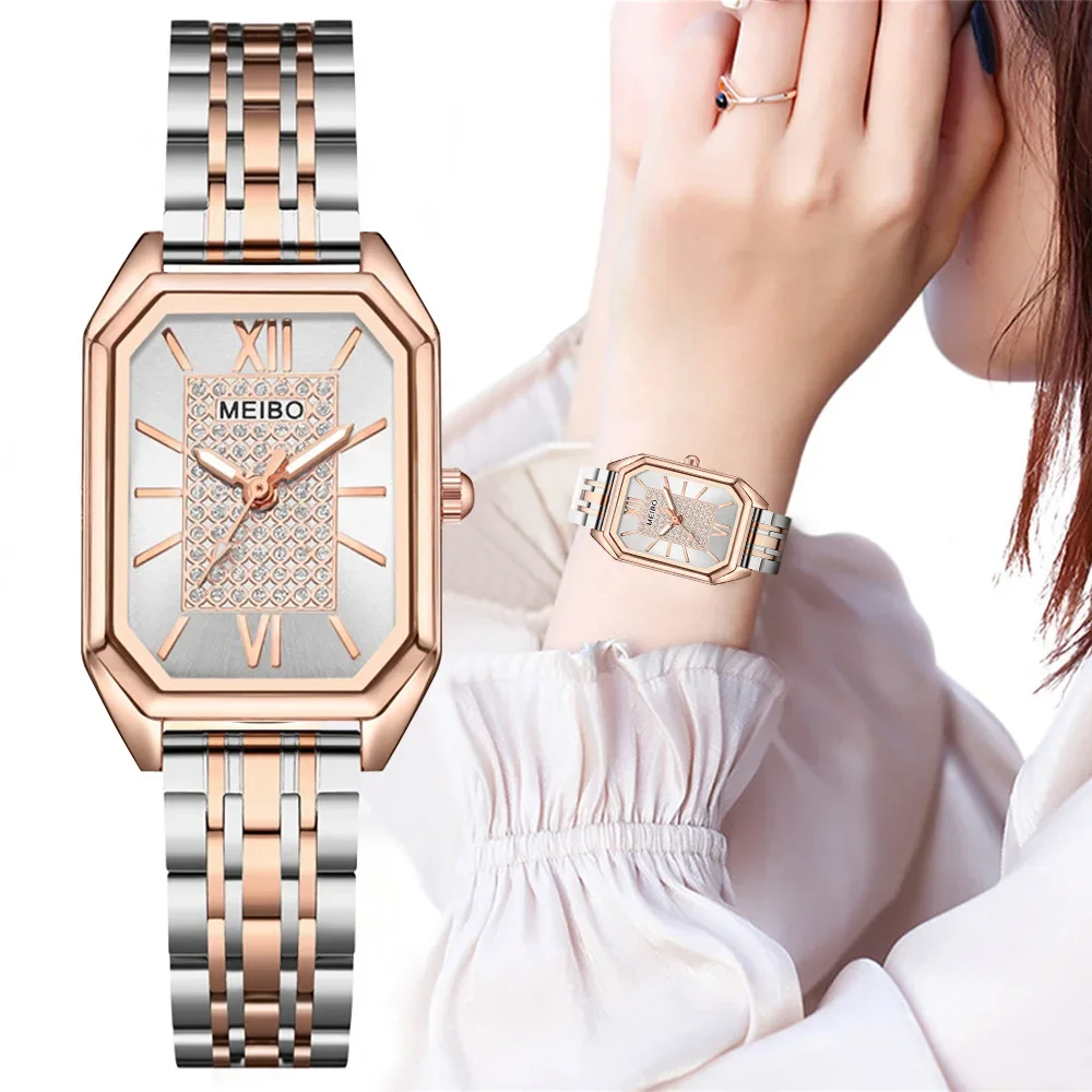 

Rectangle Quartz Watch for Women 2023 New Women's Watch Luxury Brand Casual Fashion Steel Band Zircon Roman Numerals Wristwatch