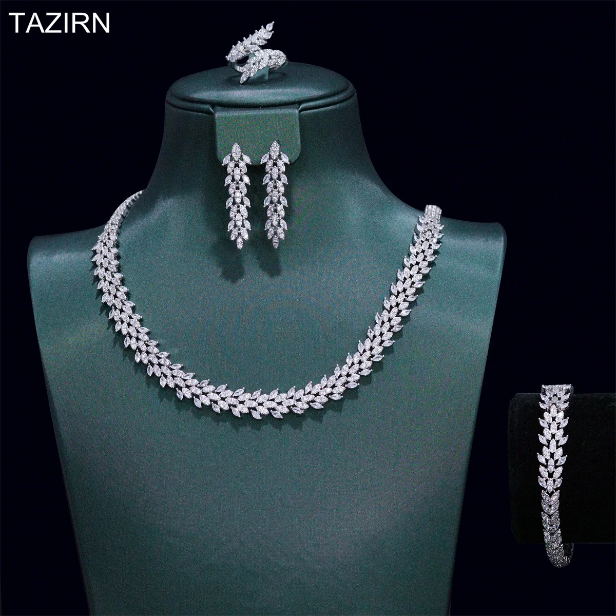 TAZIRN New 5A Leaf Jewelry Set for Heavy Dinner Dubai Nigeria Bridal Wedding 4 Pcs Jewelry Set Women Best Dress Ornaments Gifts
TAZIRN New 5A Leaf Jewelry Set for Heavy Dinner Dubai Nigeria Bridal Wedding 4 Pcs Jewelry Set Women Best Dress Ornaments Gifts