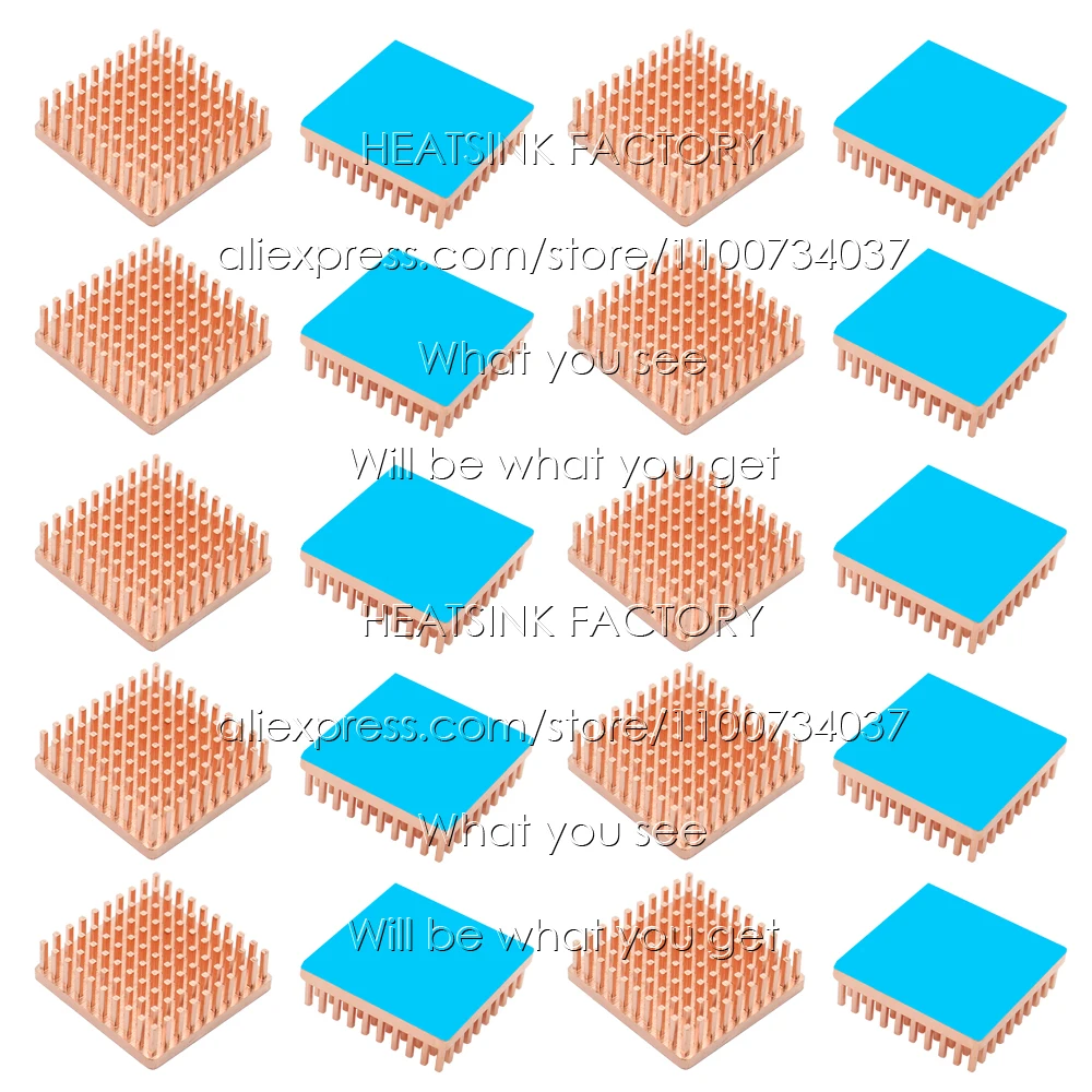 Медные теплоотводящие контакты 25x25x7 мм 5 шт., ребристые радиаторы, кулер с термоподкладкой, охлаждение для чипов IC CPU