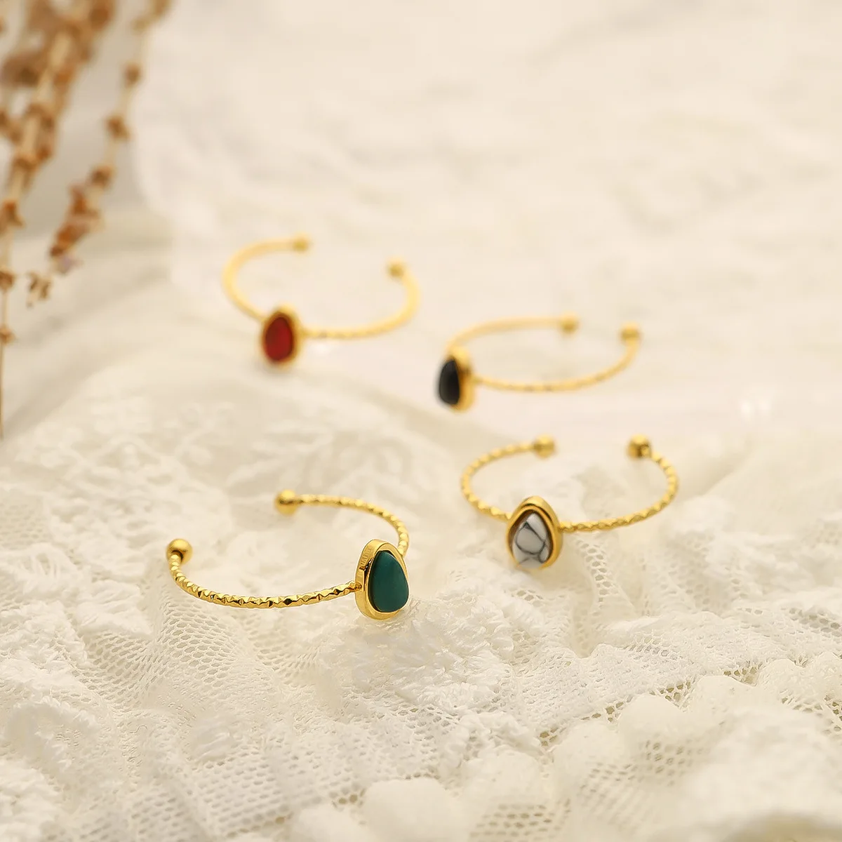 

Женское кольцо, ювелирные изделия, Золотое Открытое кольцо из нержавеющей стали 18K, капля воды, инкрустация натуральным камнем, простое и модное