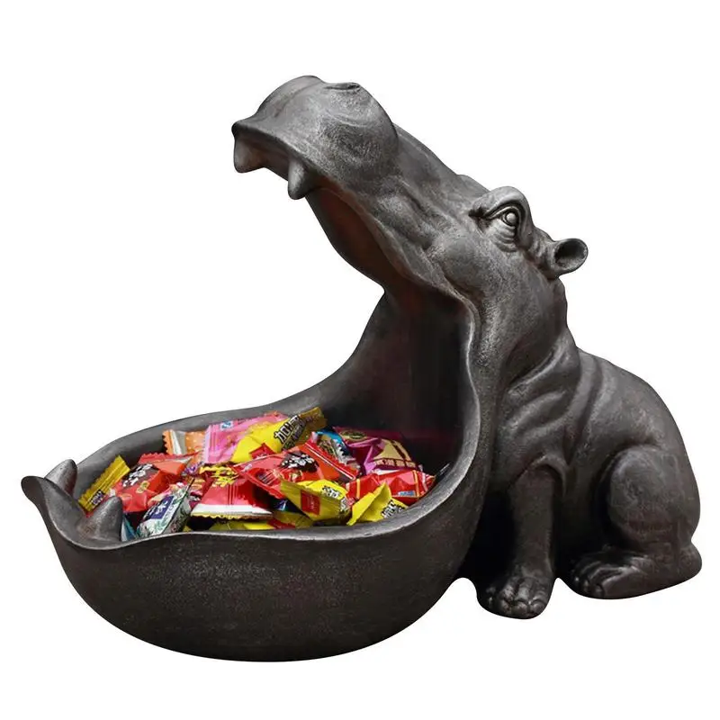 

Resin Hippo Statue Hippopotamus Sculpture Figurine Key Candy Container Sundries Storage Holder Decoration Home Table Decoration