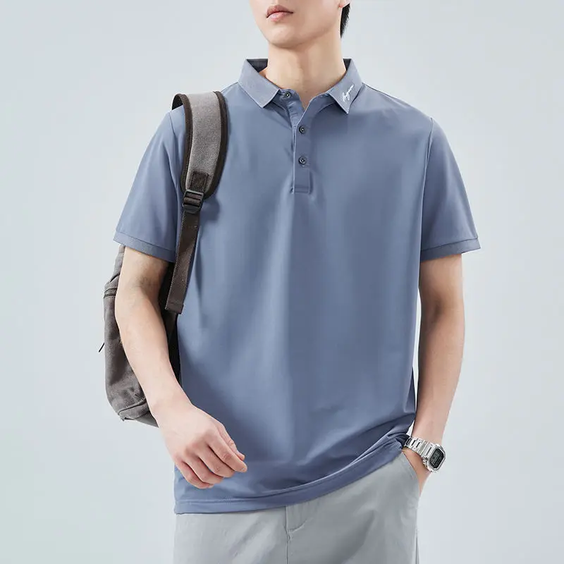 

Elegant Fashion Harajuku Slim Fit Ropa Hombre Loose Casual Sport All Match T-shirts Lapel Collar Stripe Short Sleeve POLO Shirt