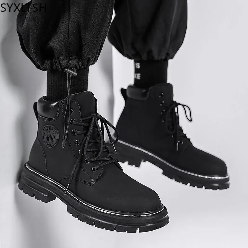 Ботинки мужские кожаные, повседневная обувь на платформе, черные 
Ботинки мужские кожаные, повседневная обувь на платформе, черные