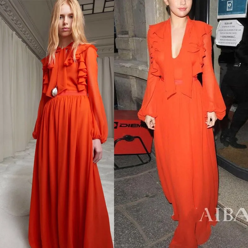 2023 Sexy V-Neck Lace Up Slim Fit Chiffon Lantern Sleeves Orange Style Swing Long Dress Women's Clothing Robe De Soirée Orange
2023 Sexy V-Neck Lace Up Slim Fit Chiffon Lantern Sleeves Orange Style Swing Long Dress Women's Clothing Robe De Soirée Orange