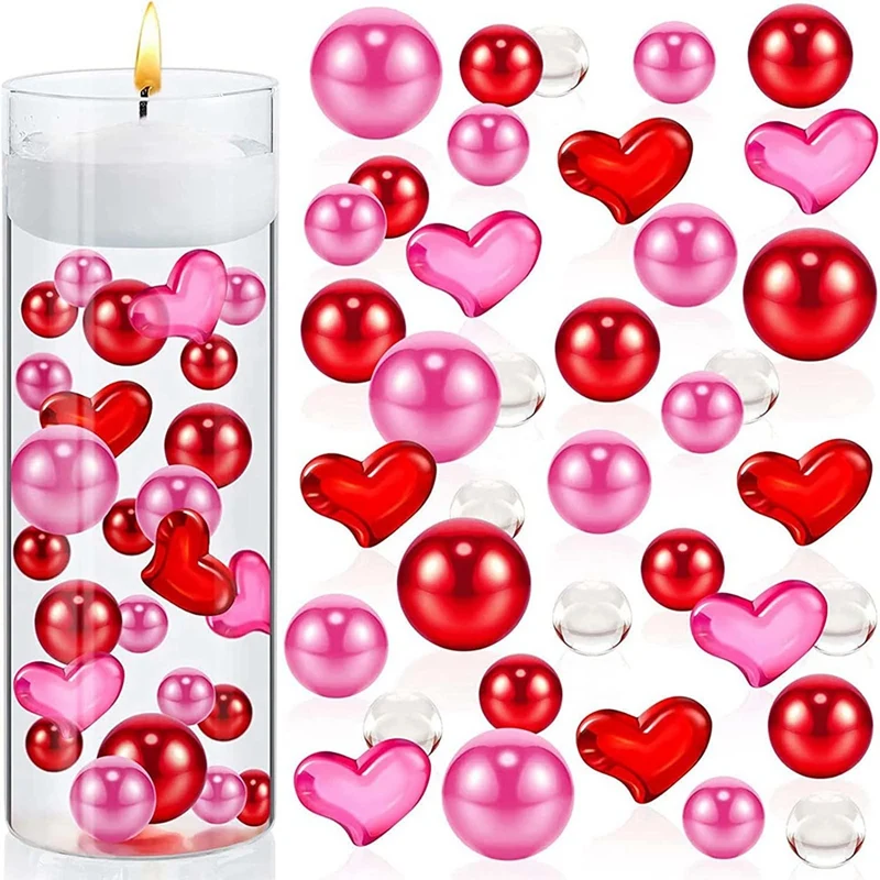 

1 набор акриловых наполнителей для ваз в форме сердца на День святого Валентина, подходит для 2 ВАЗ, бусин в форме красных и розовых сердец, наполнитель, плавающий