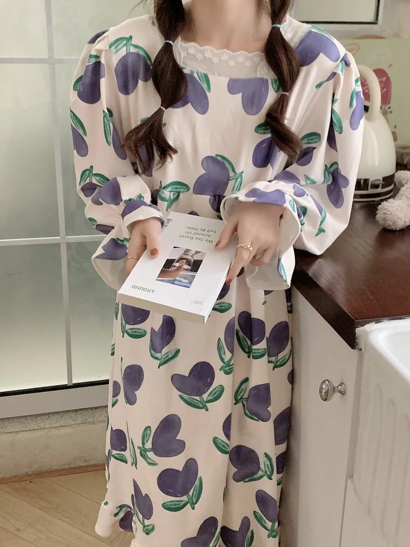 Autumn Winter New Pajamas Women's Square Collar Lace Long-Sleeved Loose Nightdress Cute Flower Print Warm Sweet Loungewear D689
Autumn Winter New Pajamas Women's Square Collar Lace Long-Sleeved Loose Nightdress Cute Flower Print Warm Sweet Loungewear D689