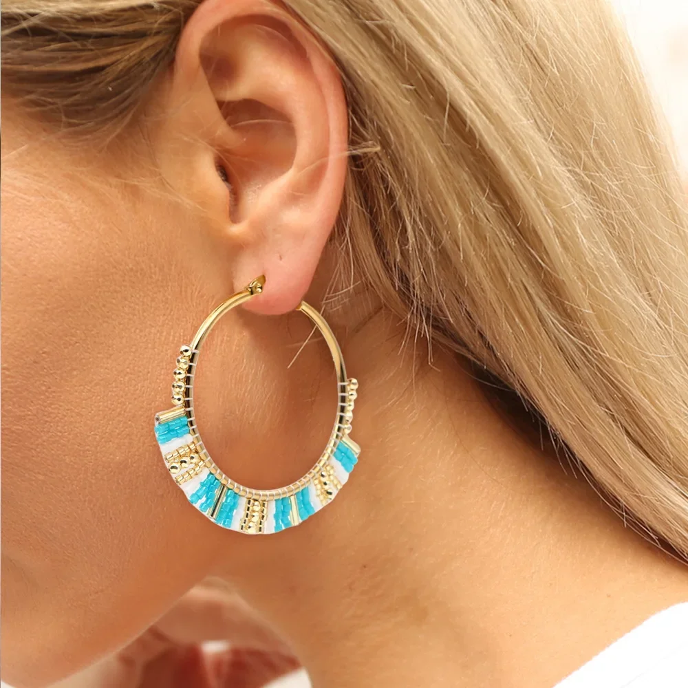 

Rice Bead Earrings Hand knitting Bohemia Simple Big circle Beading fashion Gradual change alloy ma'am Fringe Earrings