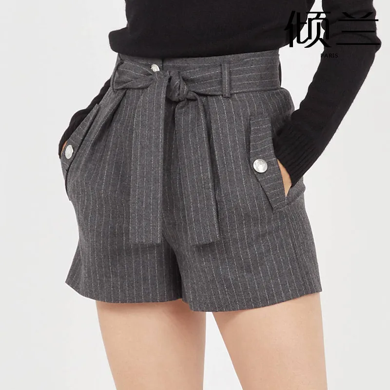 

PATADS French M family shorts, niche casual pants, autumn and winter style commuting stripes, high waisted lace up women's cloth