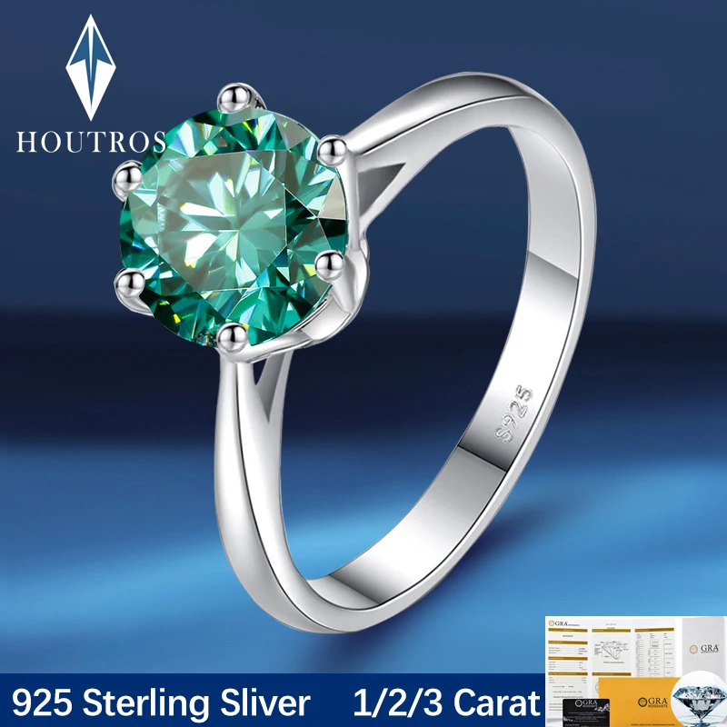 

Houtros D VVSI Green Moissanite Rings 1/2/3 Carart Six Claw Engagement Promise Diamond Ring 925 Sterling Silver Fine Jewelry GRA