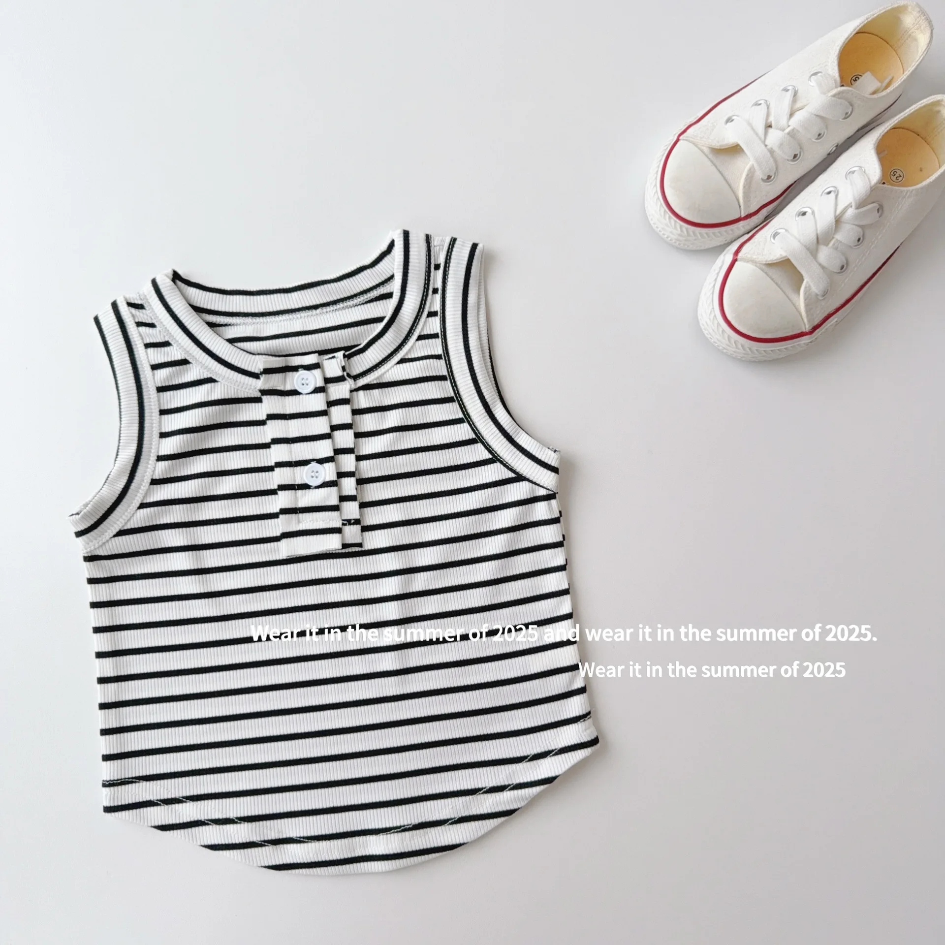 2025 Summer New Children Sleeveless T Shirts Girls Solid Casual Vest Thin Cotton Baby Girl Striped Sling Tops Kids Clothes 35 S9752514ae34f49ec9272233d6eb46579o
