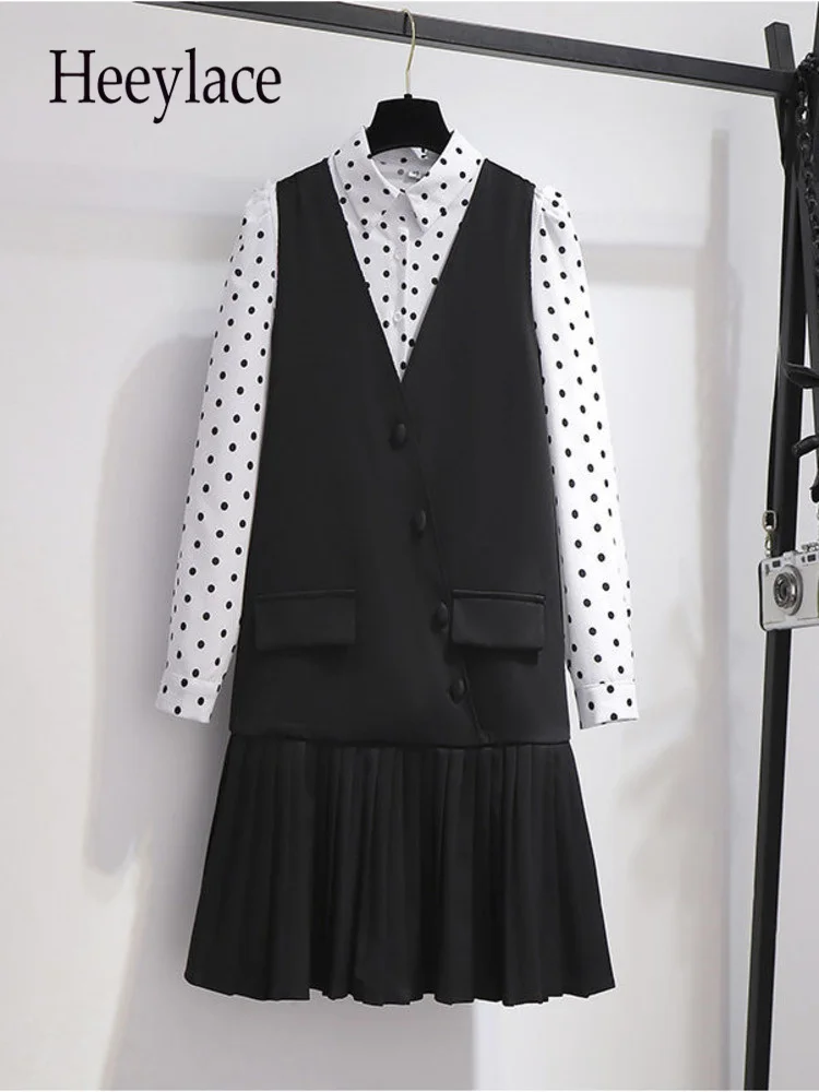 Autumn 2 Piece Set Women Outfit Office Ladies Elegant Polka Dot Shirt And V-Neck Black Blazer Dress Two Piece Set Women Clothing
Autumn 2 Piece Set Women Outfit Office Ladies Elegant Polka Dot Shirt And V-Neck Black Blazer Dress Two Piece Set Women Clothing