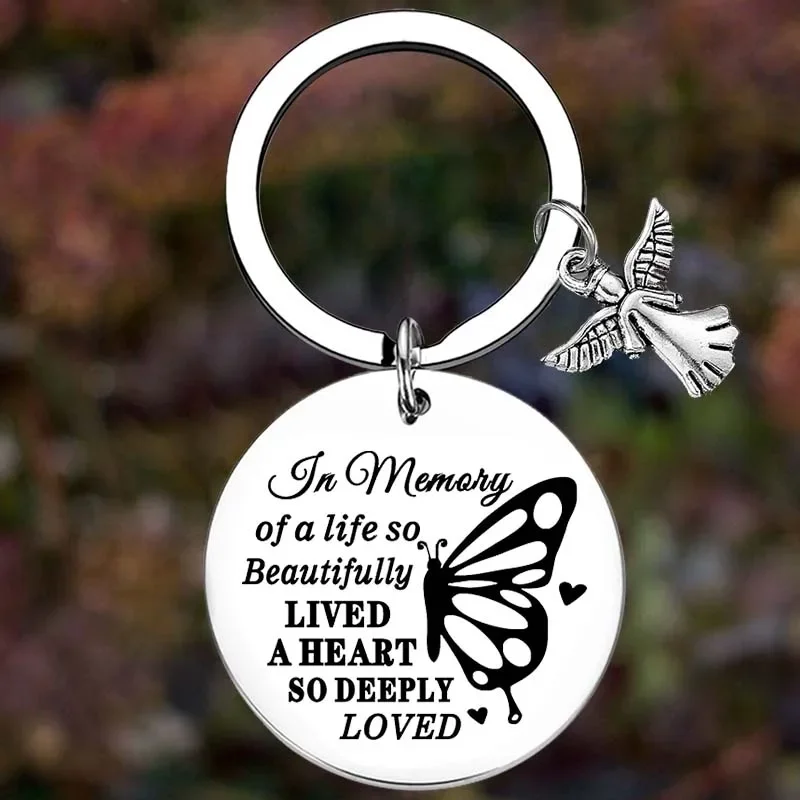 

Metal Remembrance Gifts In Memory Of Loved One Angel Wing Keychain Bereavement Comfort Gift Memorial Key Chain Pendant Jewelry