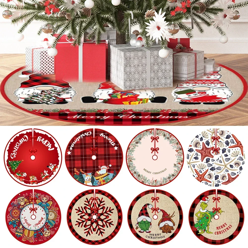 

90cm Santa Claus Snowflake Merry Christmas Mat Reusable Christmas Tree Skirt Foldable Xmas Tree Mat Home Party Ornament Decor