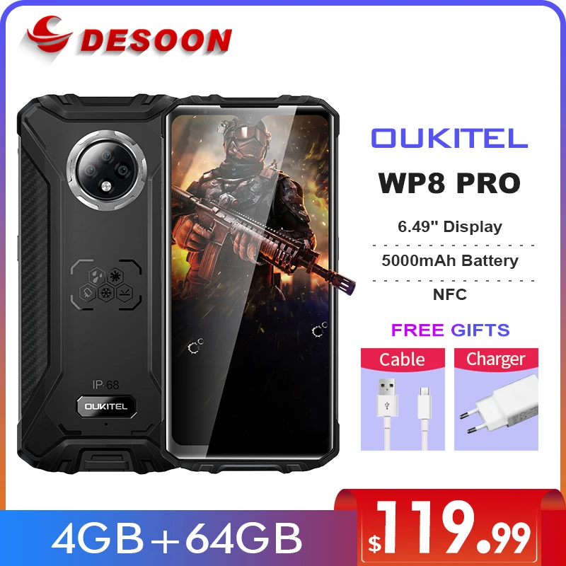 OUKITEL WP8 Pro Rugged 4G Smartphone 5000mAh 6.49'' HD+ Display Octa Core Android 10.0 Mobile Phone NFC 4GB 64GB IP68 Cellphone |